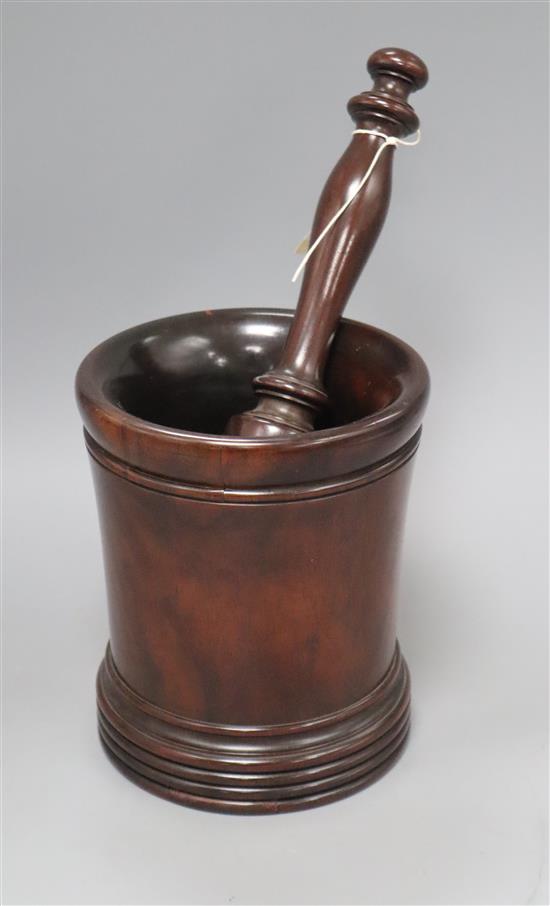 A hardwood turned mortar and pestle